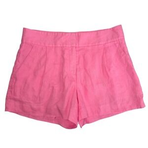 Theory Womens Sz 4 Pink Linen Blend Pleated High Waist‎ Shorts Casual Summer